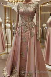 A-Line/Princess Scoop Floor-Length Tulle Evening Prom Dresses With Appliques Lace